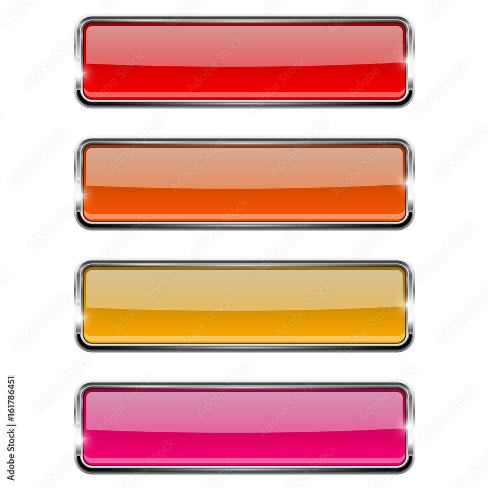 Set of red rectangle glass buttons with metal frame Set of red rectangle glass buttons with metal frame