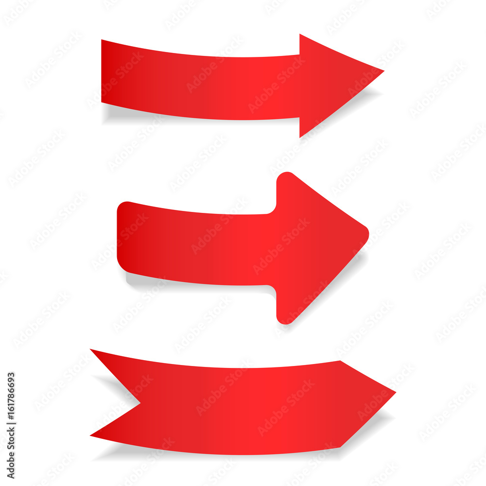 Red paper arrows. Labels on gray background Red paper arrows. Labels on gray background