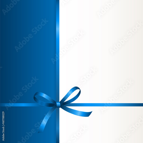 Vector Invitation card with blue holiday ribbon and bow. Gift Voucher Template  with  place for text.