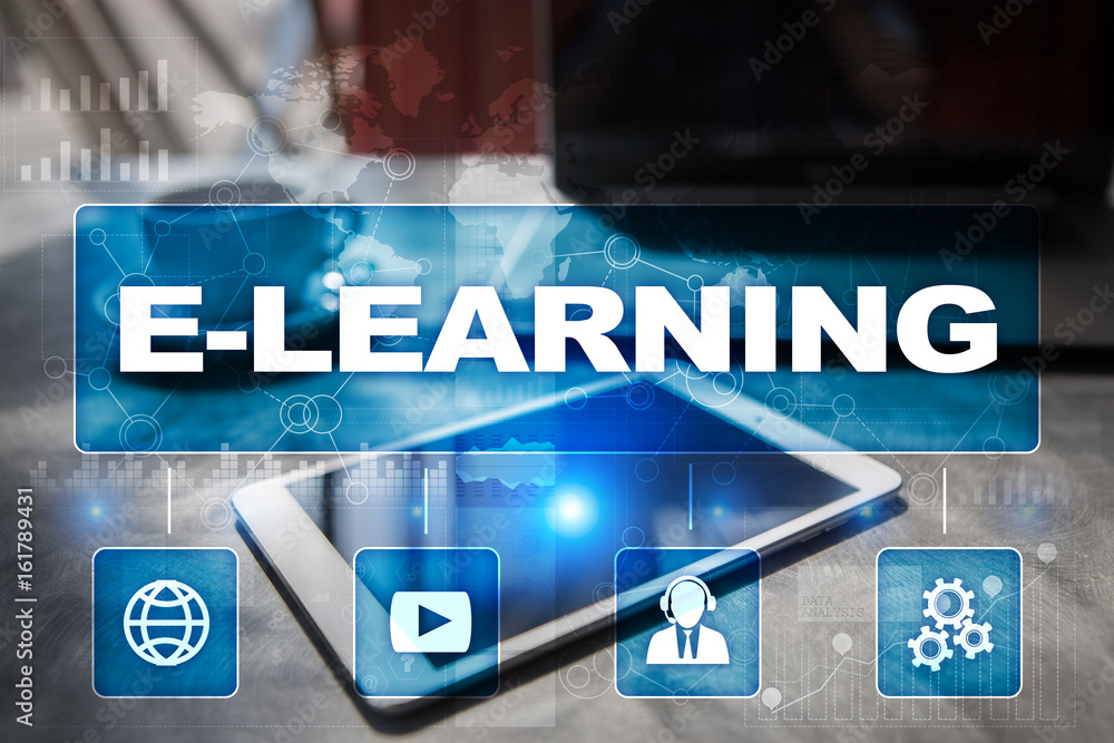 Obraz premium E-Learning on the virtual screen. Internet education concept.