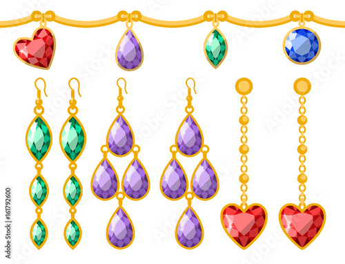 Traditional golden jewellery bangles diamond luxury fine minute precious gold jewelery vector illustration