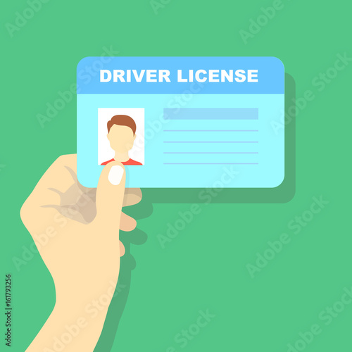 Hand holding car driving licence, id card illustration