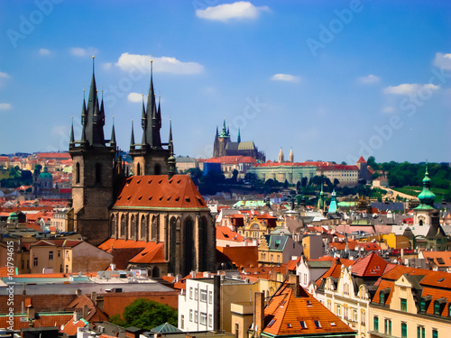 Prague The Powder Tower view Church of Mother of God before Týn
