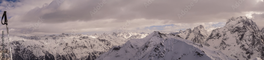 Panorama of the snow-capped mountains. the majestic mountains
