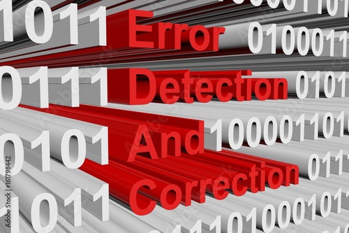 Fotografi Error detection and correction in the form of binary code, 3D illustration