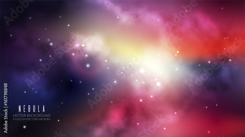 Vector multicolor space background with nebula and bright stars.