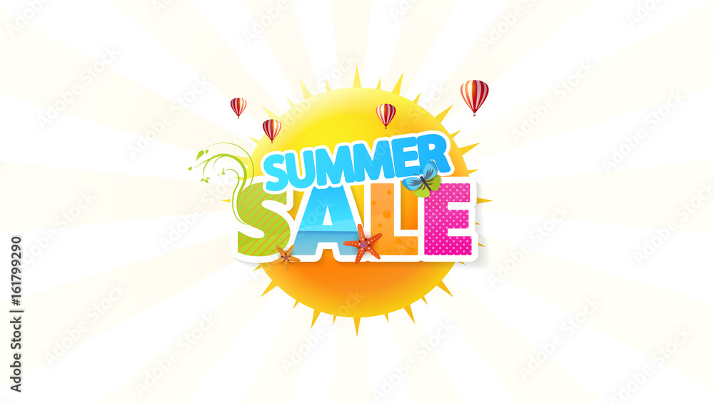 Summer Sale Abstract Vector Design with Rising Sun 