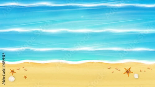 Aerial view of summer beach in photorealistic vector style. 