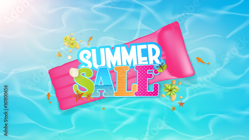 Summer Sale Lettering, Aerial view of Ocean Vector Art.