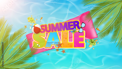 Summer Sale Lettering, Aerial view of Ocean Vector Art.