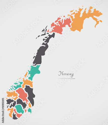 Fotografie, Obraz Norway Map with states and modern round shapes