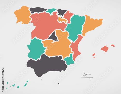 Spain Map with states and modern round shapes