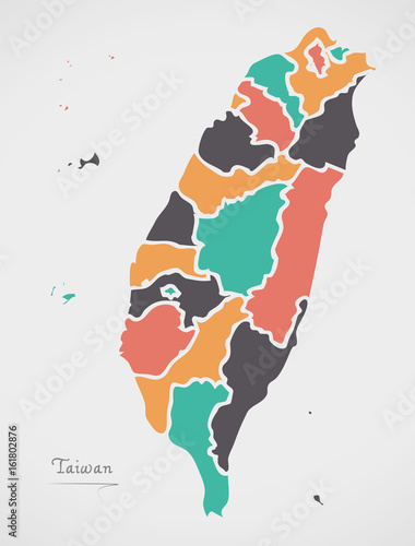 Taiwan Map with states and modern round shapes