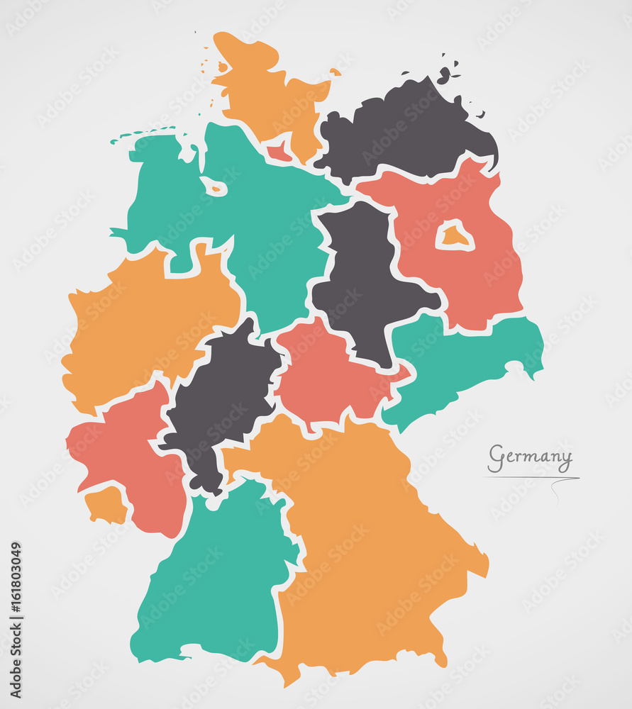 Germany Map with states and modern round shapes