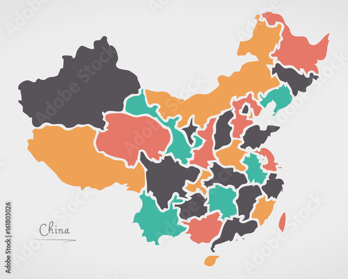 Fototapeta China Map with states and modern round shapes