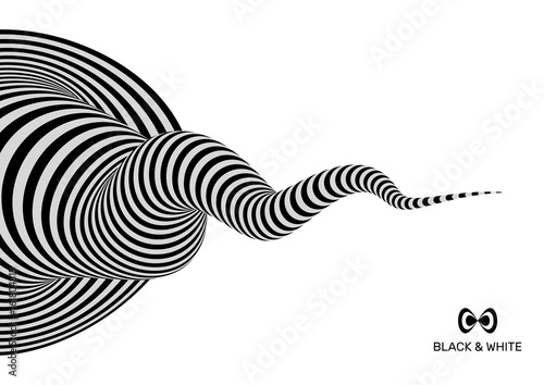 Tunnel. Abstract 3D geometrical background. Black and white design. Pattern with optical illusion. Vector illustration.