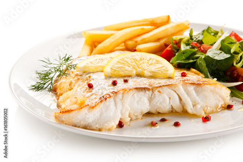  Fish dish - fried fish fillet and vegetables 