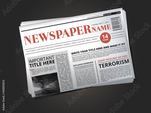 Half of newspaper template with headline. Vector illustration isolate