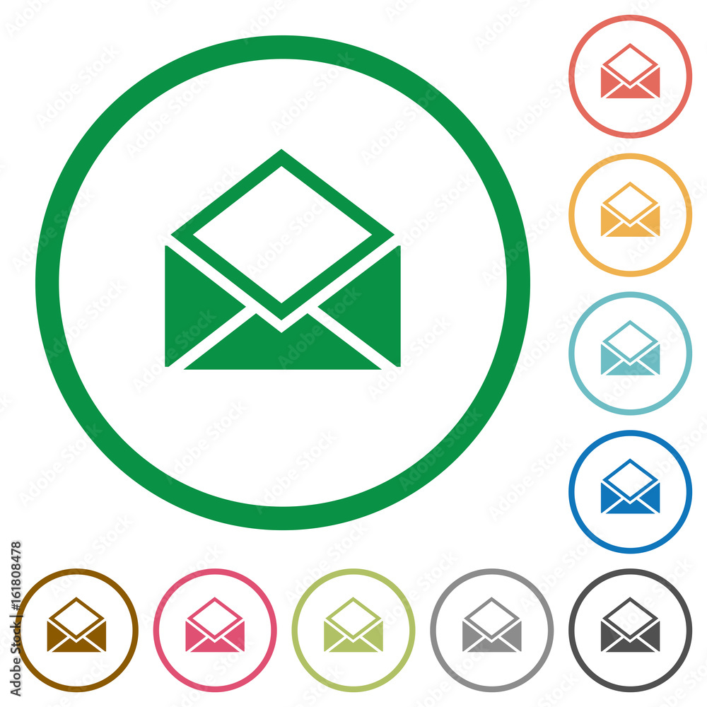 Open mail flat icons with outlines Open mail flat icons with outlines