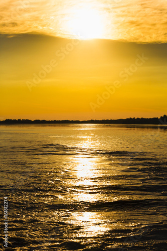 Beautiful scenery with a golden sunset in the Danube Delta