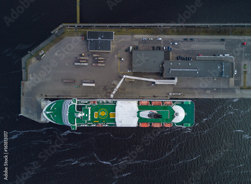 The passenger liner in the sea port terminal.  Aerial view. Rga. photo