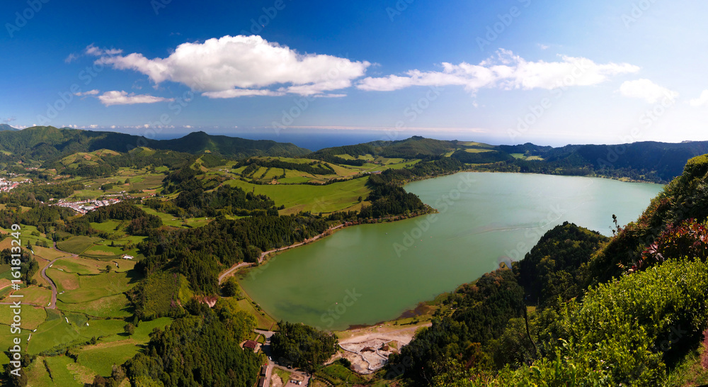 Aerial view to Furnas lake in Sao Migel, Azores, Portugal
