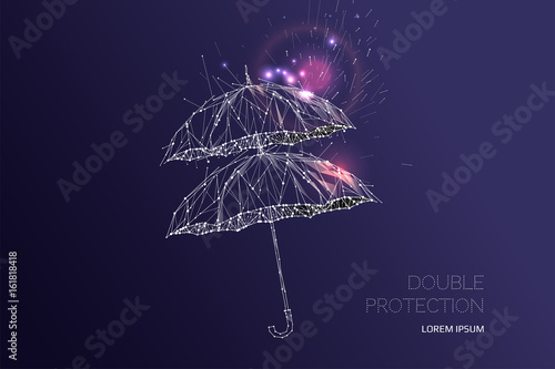 The umbrella under rain falling effect