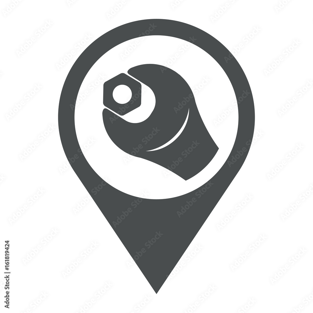 Icono plano localizacion llave con tuerca gris Icono plano localizacion llave con tuerca gris
