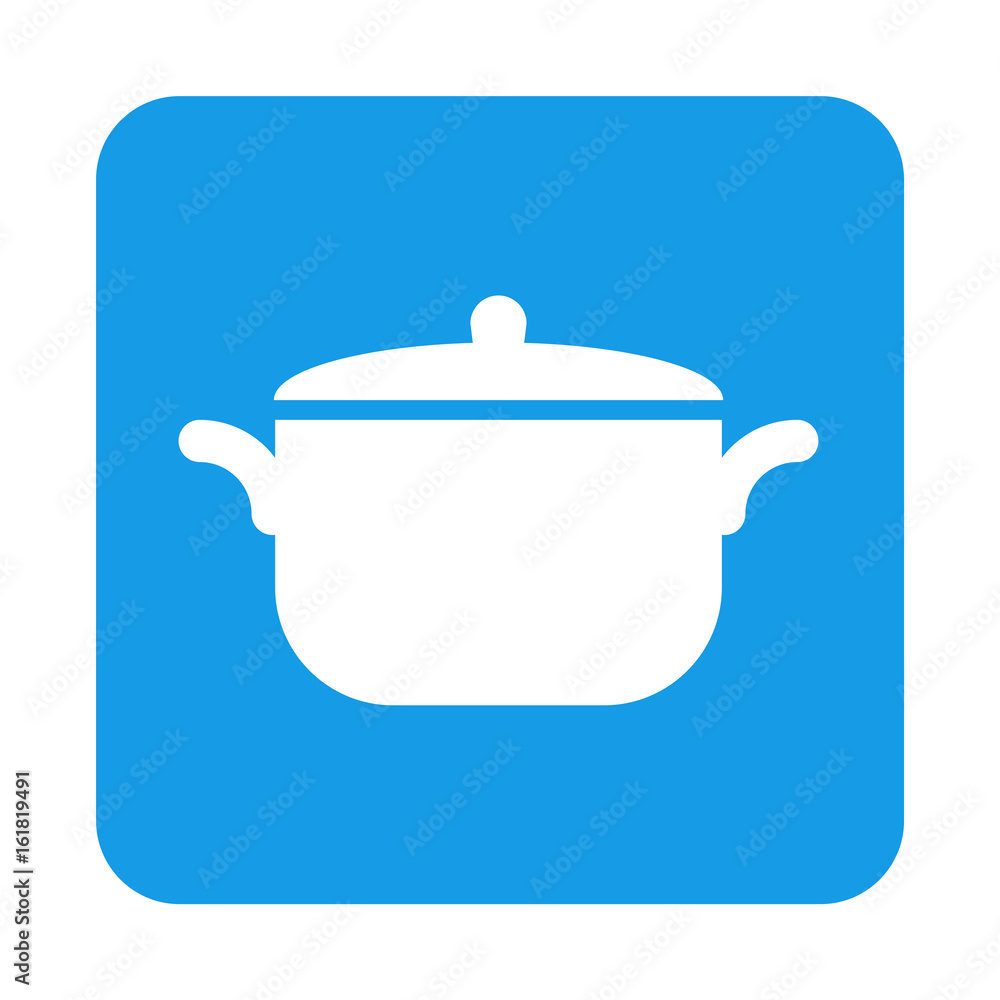 Icono plano olla con tapa en cuadrado azul Icono plano olla con tapa en cuadrado azul