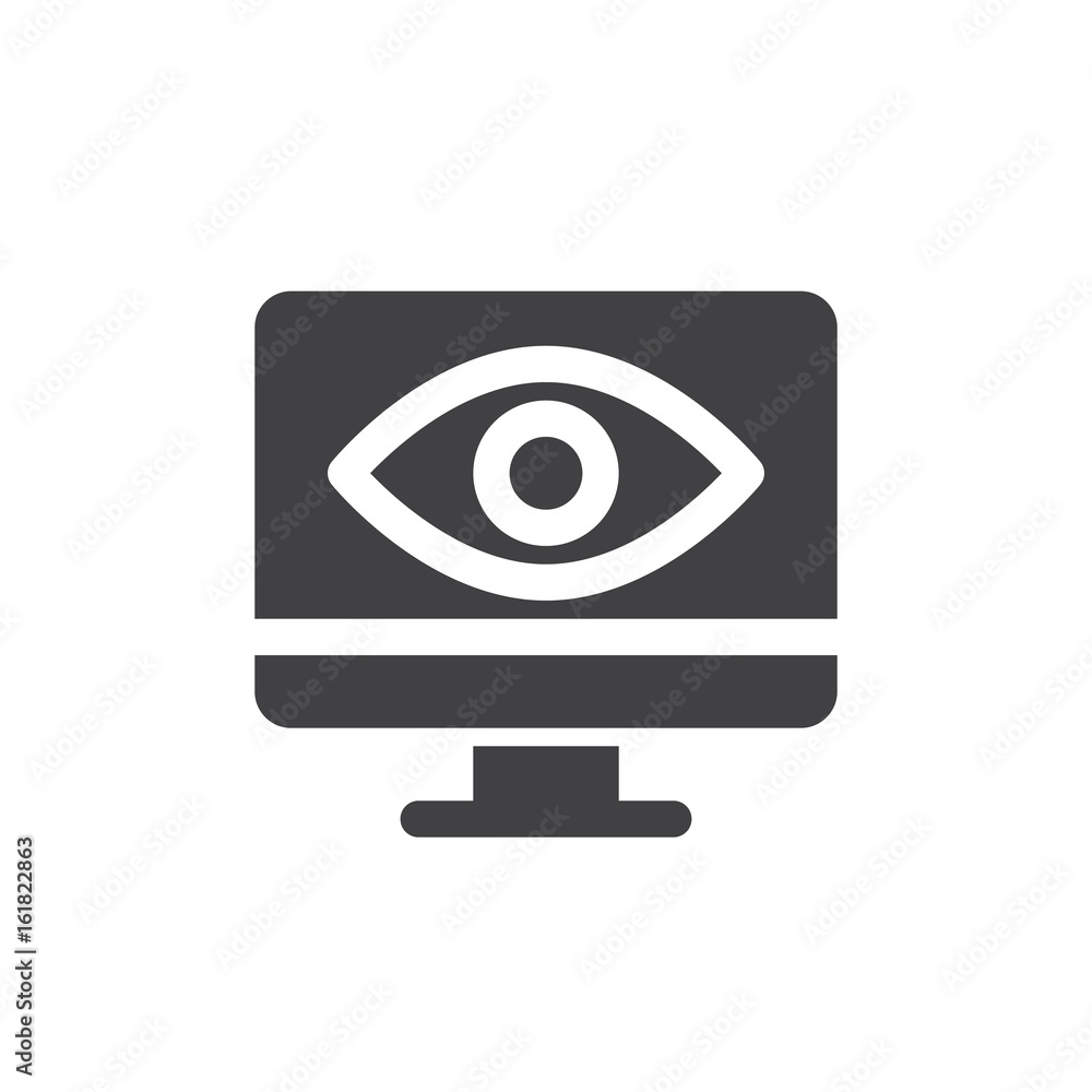 Screen and eye icon vector, filled flat sign, solid pictogram isolated on white. Monitoring symbol, logo illustration. Pixel perfect Screen and eye icon vector, filled flat sign, solid pictogram isolated on white. Monitoring symbol, logo illustration. Pixel perfect