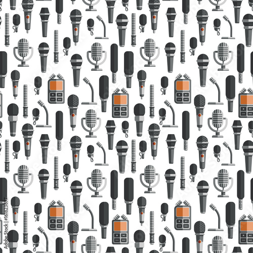 Flat microphones and dictaphones seamless pattern
