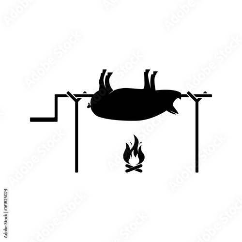 Grilled pig icon. Vector illustration of roasted piglet on white