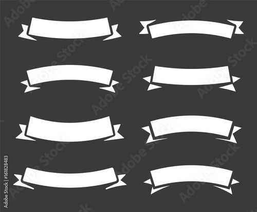 Vintage vector bent rounded arc banner ribbons, simple new retro modern design element on black or dark gray background.