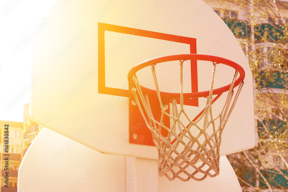 Basketball hoop Sportground Toned Closeup. Healthy lifestyle Concept