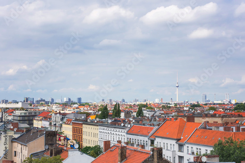 large panoramic view of the famous tv tower Fernsehturm in berlin