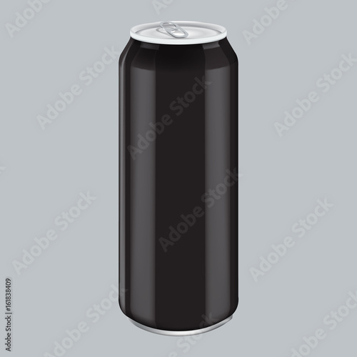Black Metal Aluminum Beverage Drink. Mockup for Product Packaging. Energetic Drink Can 500ml, 0,5L