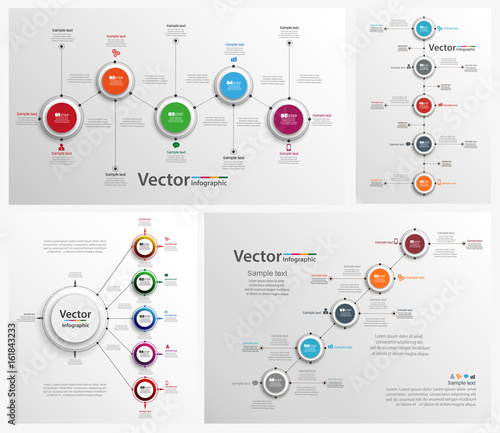 Collection of colorful infographic can be used for workflow layout, diagram, number options, web design. Infographic business concept with options, parts, steps or processes. Vector Eps 10