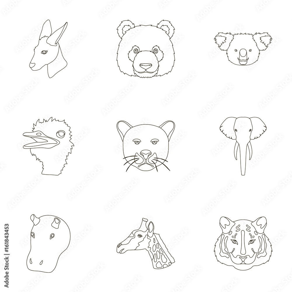 A set of icons of wild animals. Predatory and peaceful wild   animal icon in set collection on outline style vector symbol stock  illustration. Stock Vector | Adobe Stock
