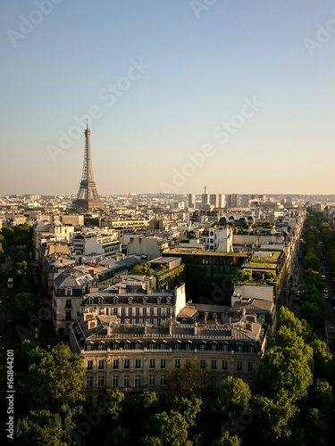 Panoramic views of Paris in a sunny day with Eiffel Tower, France