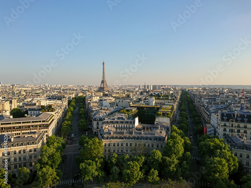 Panoramic views of Paris in a sunny day with Eiffel Tower  France