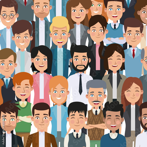 colorful poster closeup half body executive people for characters business