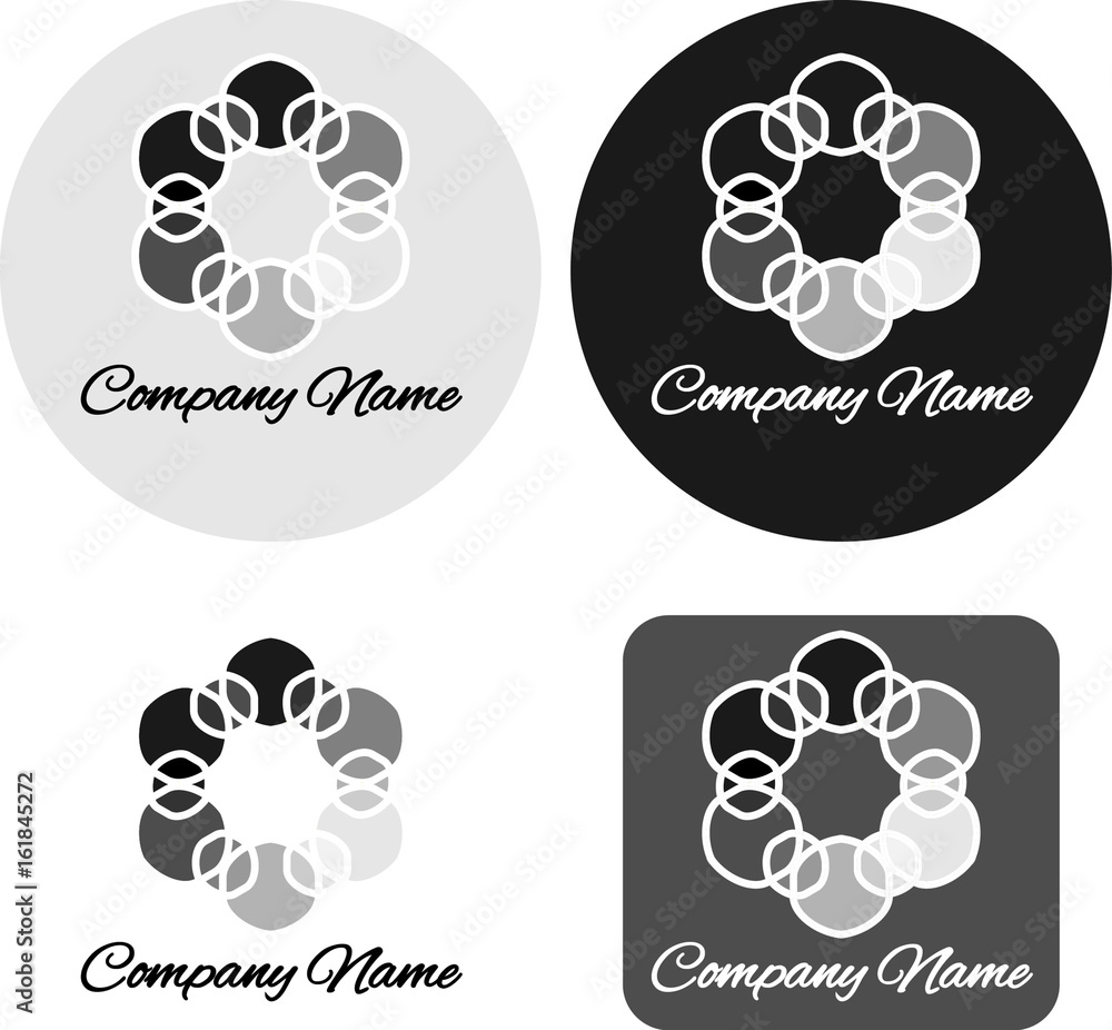 Creative logo design, abstract unique symbol in black and white colors in four options with frames and outline Creative logo design, abstract unique symbol in black and white colors in four options with frames and outline