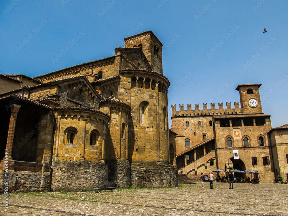 Main square of the medieval Italian village Castell'Arquato in Emilia Romagna