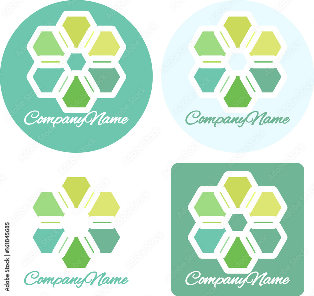 Creative logo design, abstract unique symbol in light green colors in four options with outline Creative logo design, abstract unique symbol in light green colors in four options with outline