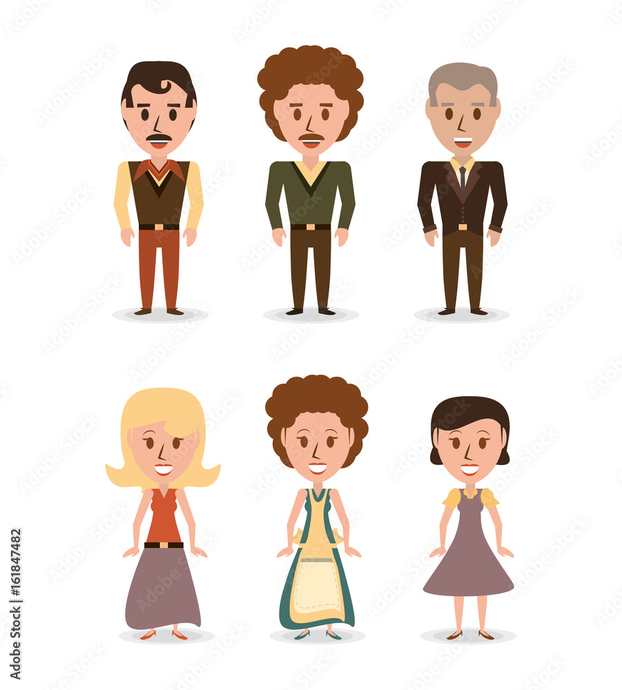set retro people with hairstyle concept vector illustration