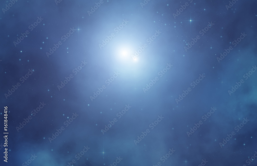 Milky way stars photographed with wide lens. 2D render / illustration.