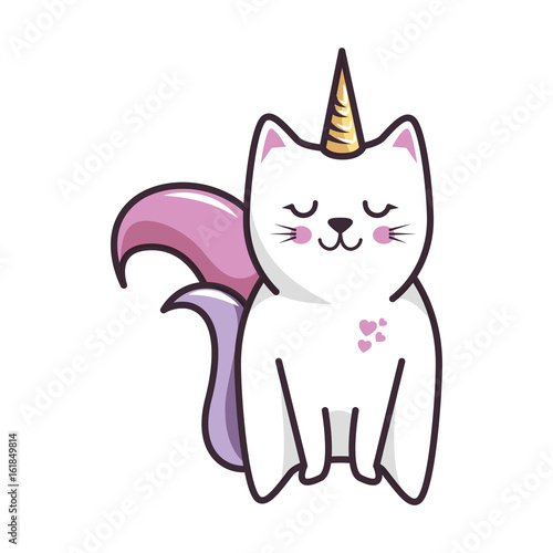 isolated magic cat unicorn icon vector illustration graphic design
