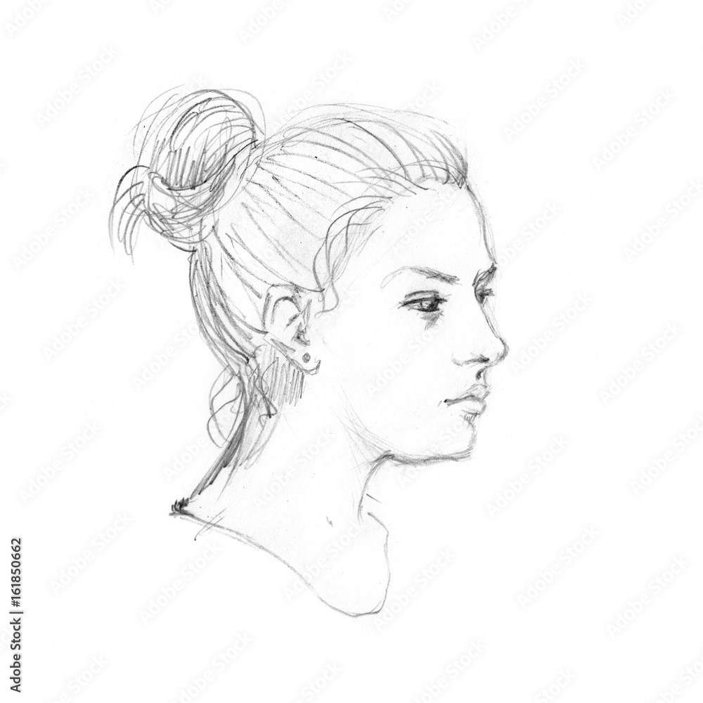 graphic illiustration. portrait girl pencil sketch graphic illiustration. portrait girl pencil sketch