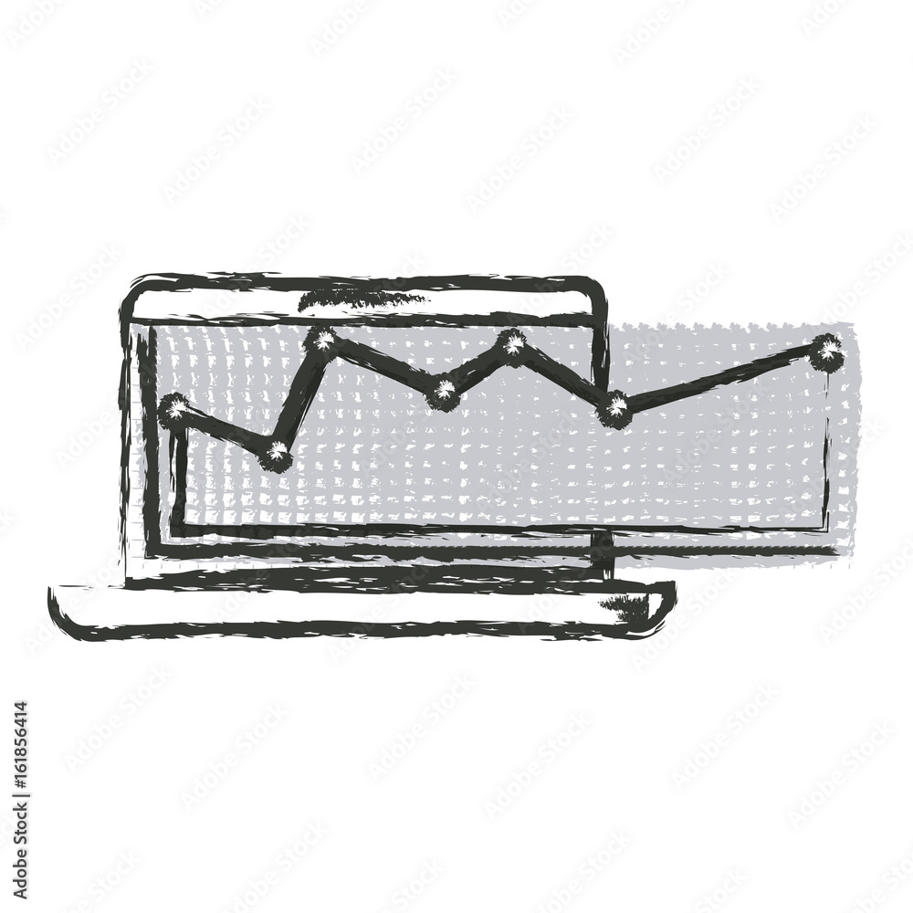 monochrome blurred silhouette of laptop computer and financial risk graphic vector illustration