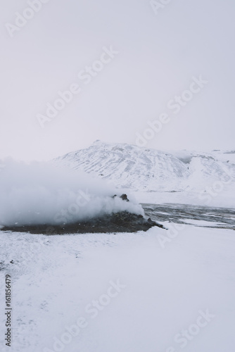 Fumarole at Nafafjall, Icelandic geothermal field in winter